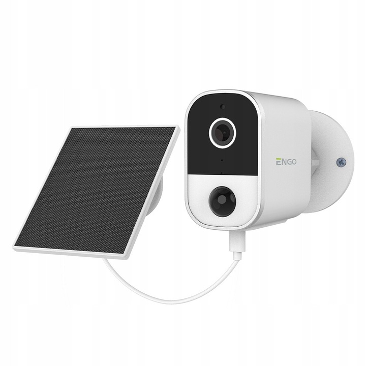Безжична камера за наблюдение ENGO ECAM-SOLAR, смарт Wi-Fi, с включен соларен панел, батерия 5200mAh, 4MP (2560x1440), IP65, бяла, 1 бр