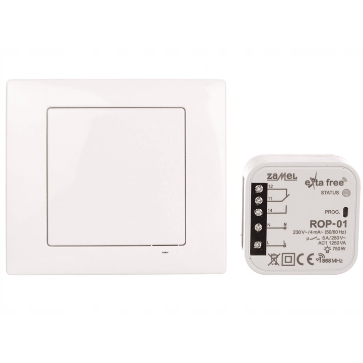 Vezérlő szett vezeték nélküli Zamel RZB-01, 2 csatornás, fehér, 60mm