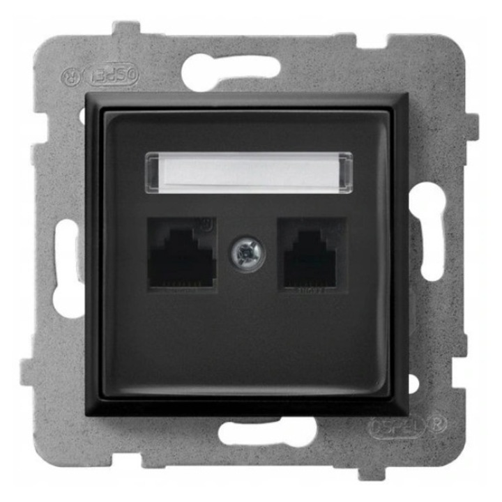 Двоен RJ45 5e контакт Ospel Aria черен металик