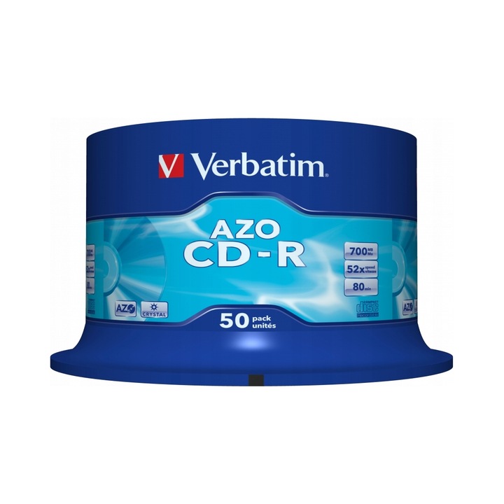 Комплект 50 броя, CD-R Verbatim AZO, 700 MB, 52x, кристал, 50 x 700 MB