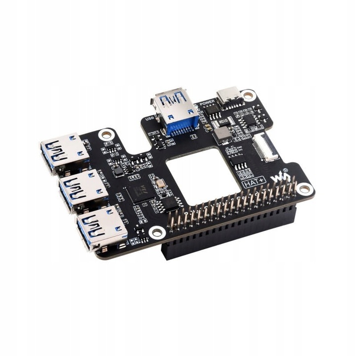 WaveShare PCIe USB 3.2 bővítmény Raspberry Pi 5-höz, 4 USB port, fehér 40mm