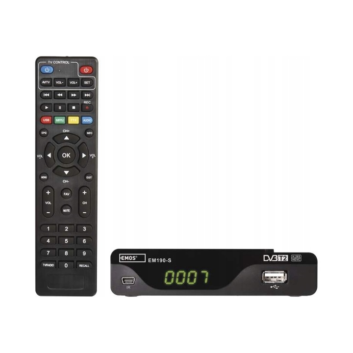 DVB-T2 Emos EM190-S HD dekóder, USB felvétel, 120x75x25mm