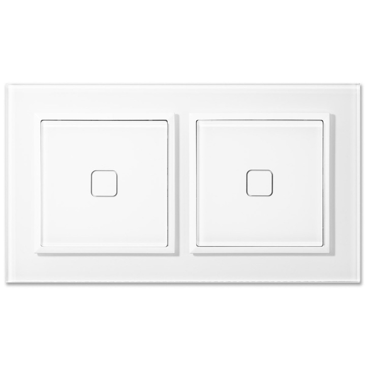 2 db WiFi Ospel Sonata Touch kapcsoló szett, fehér üveg, 71x71x40mm, dupla keret 163x92x9.7mm
