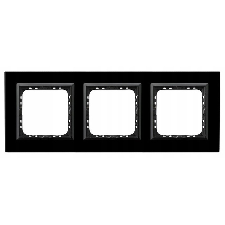 Ospel Sonata R-3RGC/32/25 hármas keret, 4mm üveg, süllyesztett szerelés, fekete, 234x92 mm