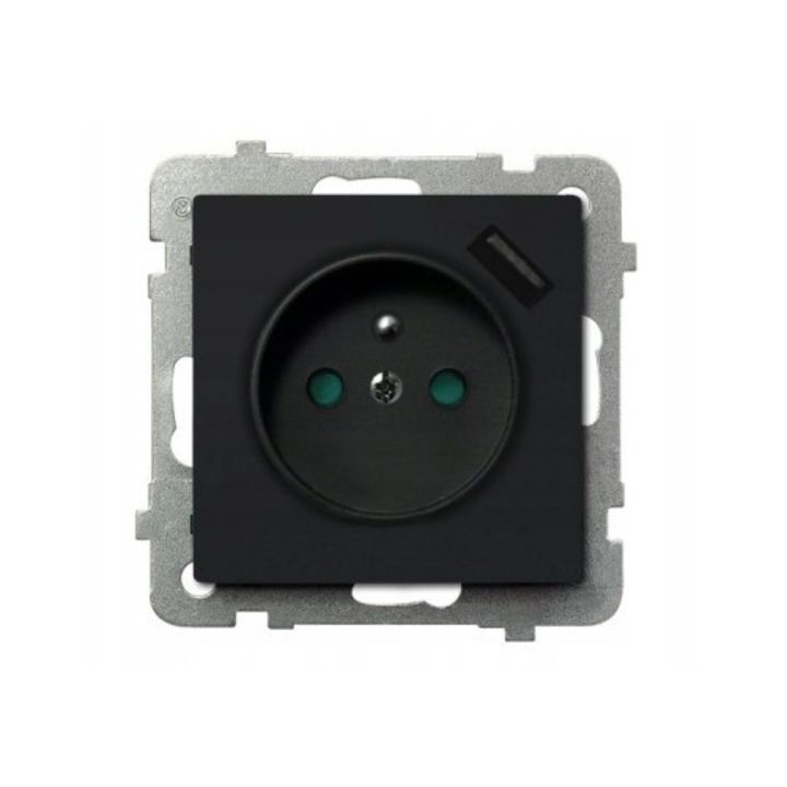 Универсален контакт Ospel Sonata с USB зарядно, черен 75x75x38mm