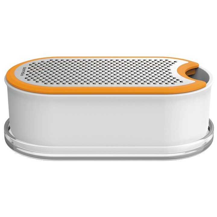 Ренде с контейнер Fiskars Functional Form 1019530, за фино рендосване, контейнер с капак, бял/оранжев, 140 г