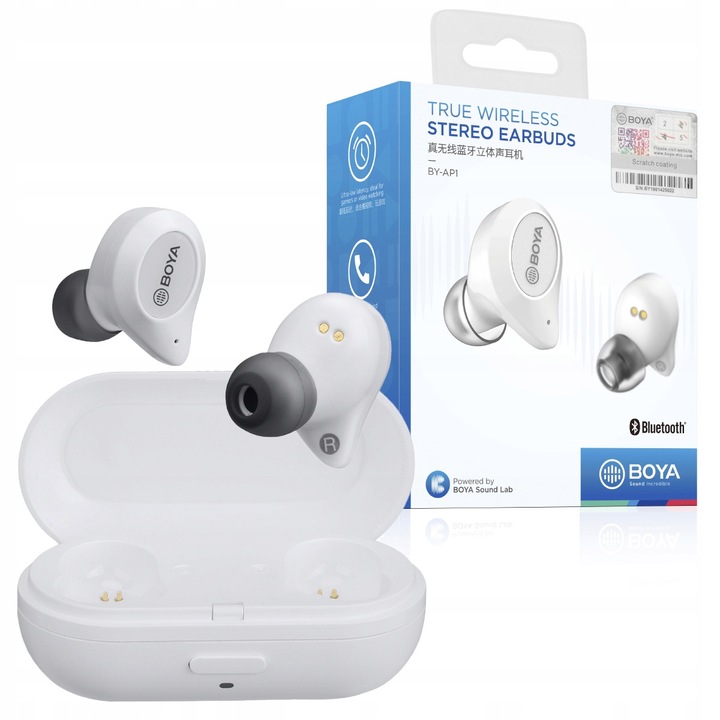 Boya BY-AP1 vezeték nélküli fülhallgató Bluetooth 5.0 fehér 10m 6h