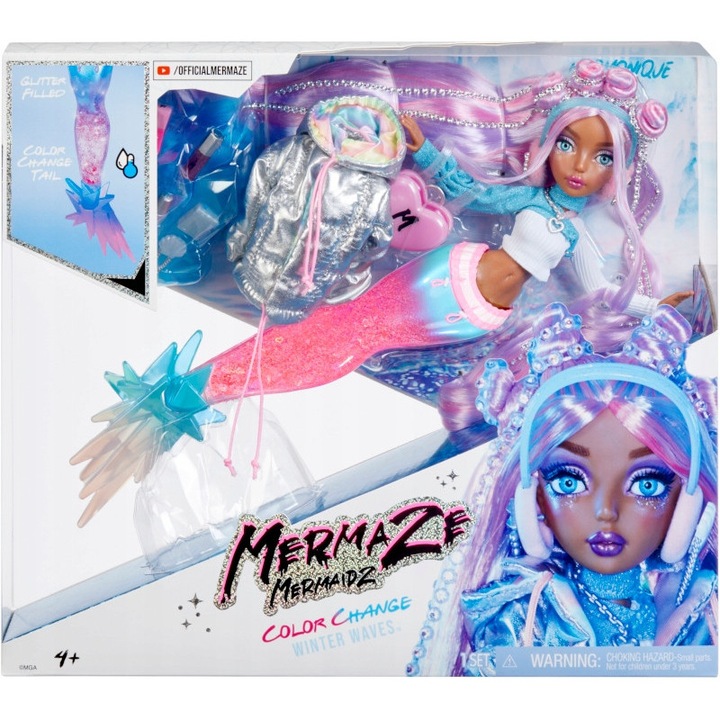 MGA Mermaze Mermaidz Winter Waves sellő baba, színváltós, 34cm, lila-rózsaszín