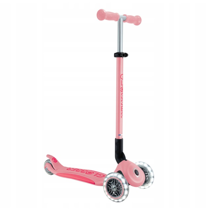 Globber Primo Foldable Lights gyerek roller, összecsukható, LED, rózsaszín, állítható 67.5x82.5 cm