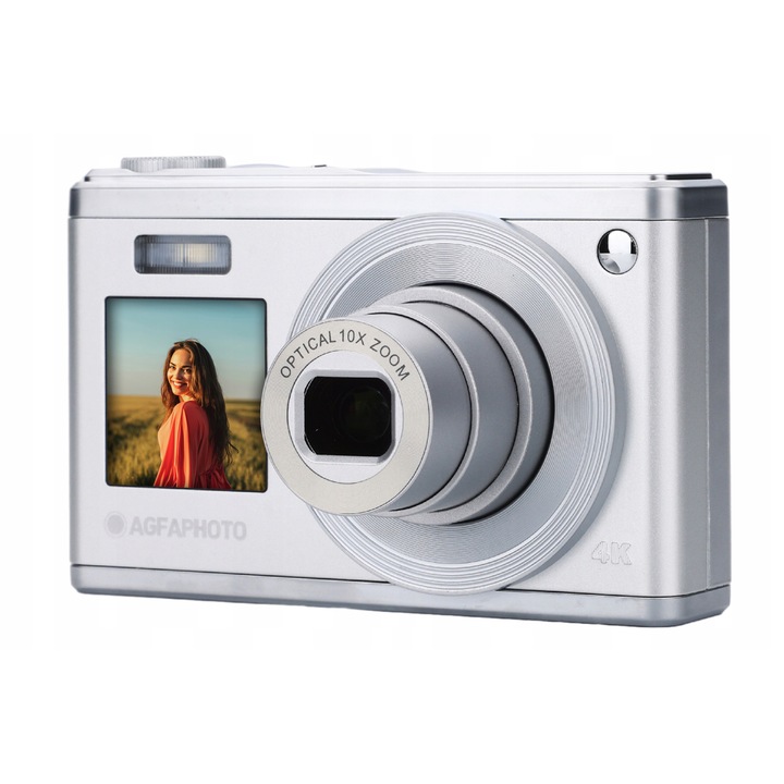 AgfaPhoto DC9200 fényképezőgép, 50MP, 4K videó, 10x zoom, ezüst, 10.2x6.5x2.7cm