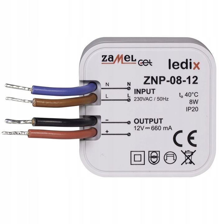 Zamel ZNP-08-12 LED tápegység 12V DC 8W fehér 47.5x24.5cm