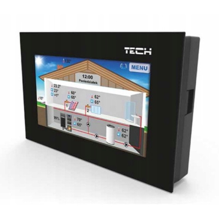 Tech ST-281 szobatermosztát fekete, RS kommunikációval és 2mm üvegpanellel