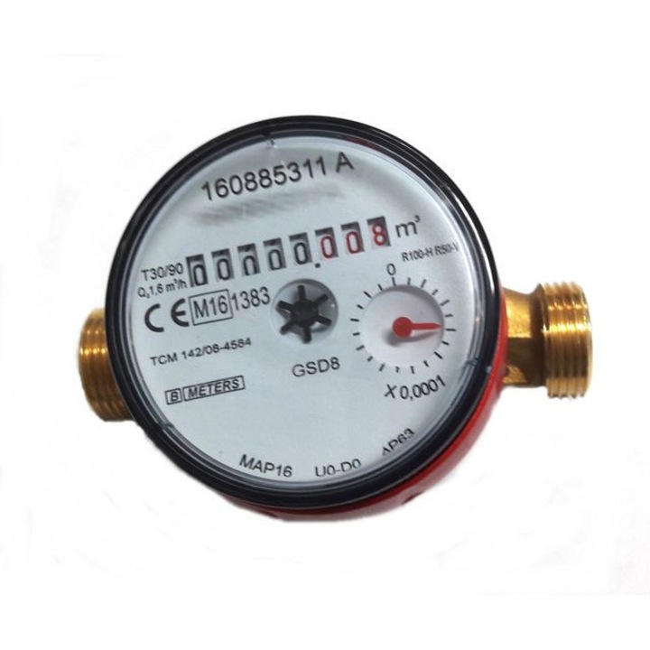 BMeters GSD8-I melegvízmérő 1/2", 1,6m3/h, DN15, korrózióálló, 3/4" menet, 90°C, 360° forgatható