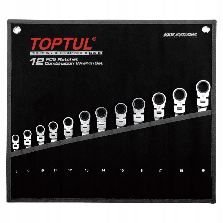 Set chei combinate cu clichet Toptul 8-19mm 12 piese etui plastic
