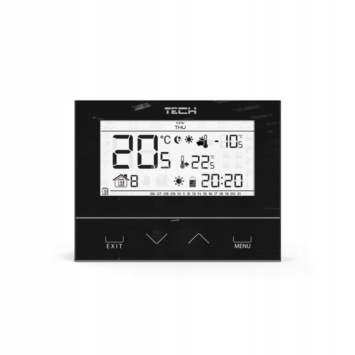 Tech ST-292 V3 szobatermosztát, fekete, vezetékes, programozható, 3mm, 60mm