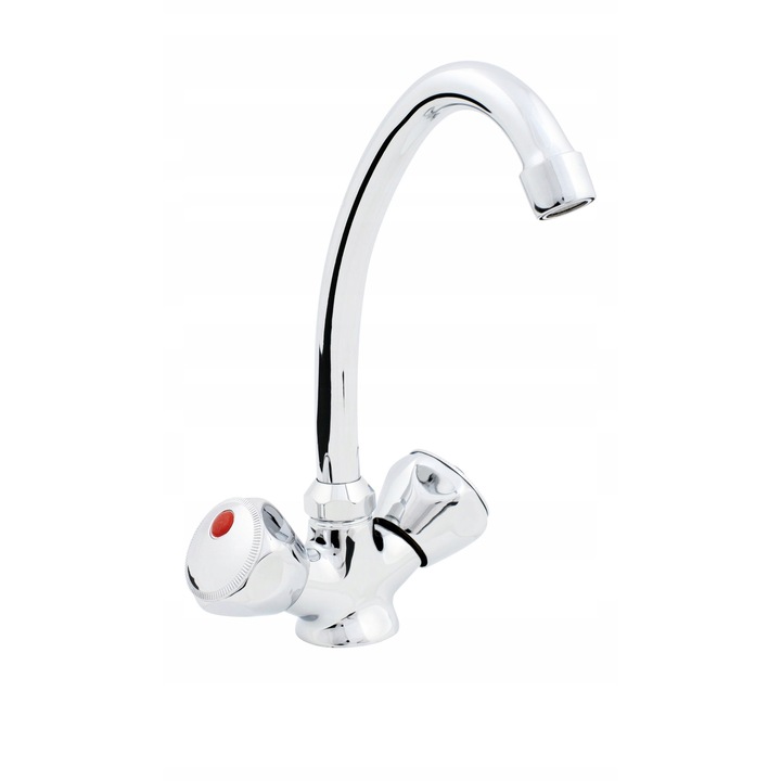 Baterie pentru chiuveta Hydroland Standard B105, robinet bucatarie, cu pipa rotativa tip J, cap ceramic ½, crom, 1 buc