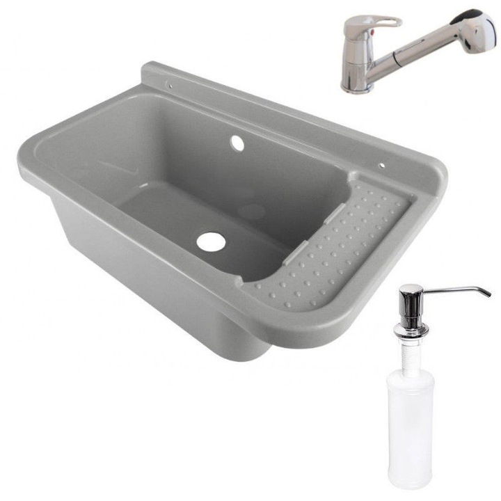 Chiuveta gospodareasca Hydroland 60x34x27cm gri set complet