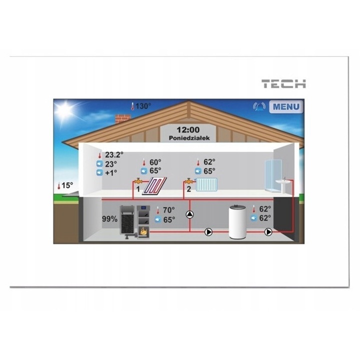 Tech ST-281 szobatermosztát, fehér, 130x2mm, RS kommunikációval és beépített érzékelővel