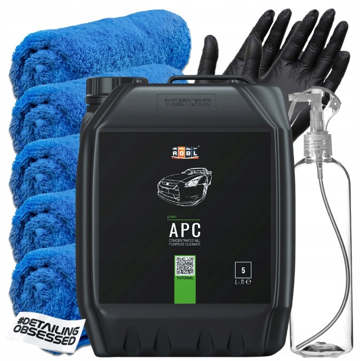 ADBL APC univerzális tisztítószer 5L szett 5 db 30x30cm mikroszálas kendővel és nitril kesztyűvel