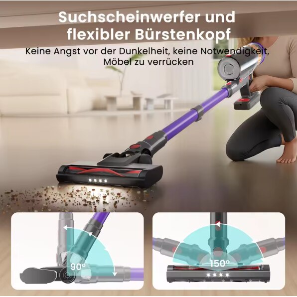 Aspirator Lefant, fara fir, 40.000 Pa, motor fara perii, afisaj LED, filtrare HEPA in 5 etape, autonomie de 42 de minute, curatare par de animale, V1