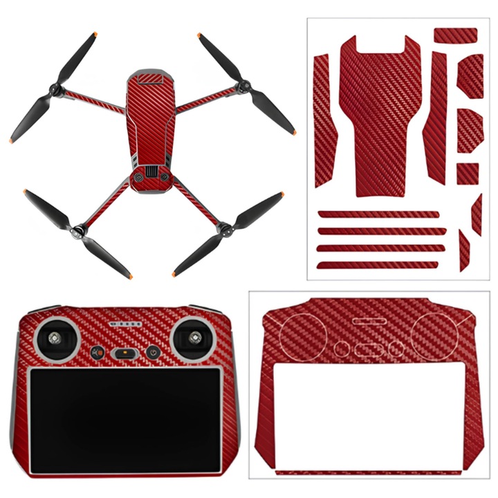 Set folii protectoare Sunnylife pentru DJI Mavic 3 Pro si controler DJI RC, model Red Grain, protectie anti-zgarieturi, rezistent la apa si UV, rosu, 1 set