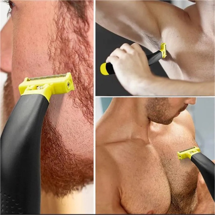 Aparat de ras electric trimmer pentru barbati, 4 capete interschimbabile 1/2/4/6 mm, umed/uscat, reincarcabil USB, baterie 60 min, lame din otel inoxidabil lavabile, negru/galben, 1 buc