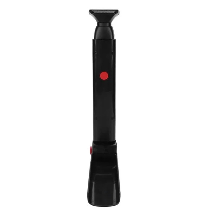 Aparat de ras electric pentru spate, trimmer corporal, cap dublu cu lama in forma de dinte care nu zgarie pielea, maner pliabil 180° extensibil 37 cm, Negru