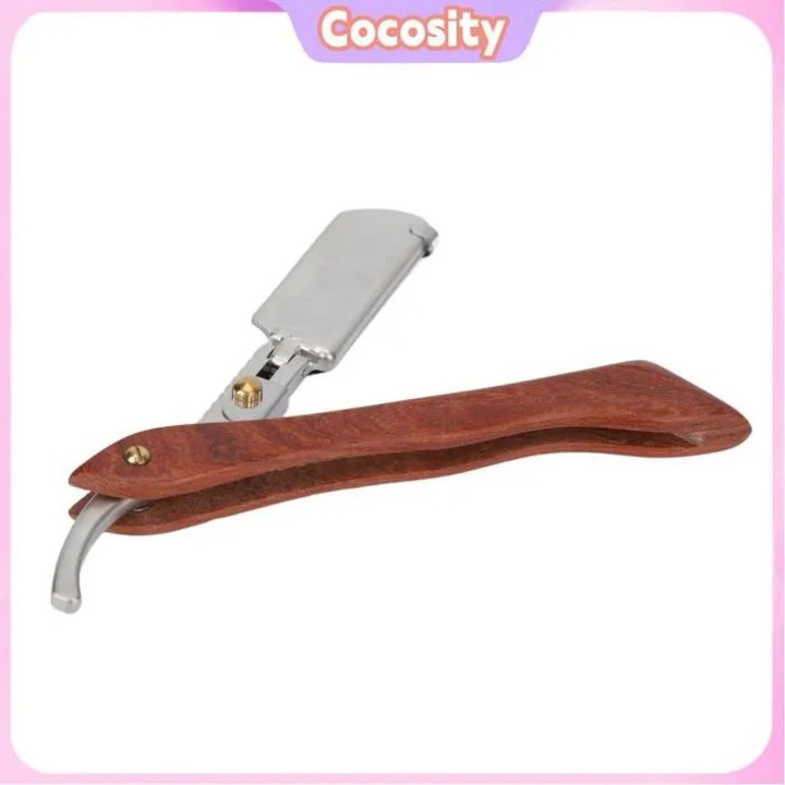 Brici de ras, rasor de mana, maner din lemn de roz, cap de taiere cu clema stabila, maner ergonomic anti-alunecare, maro