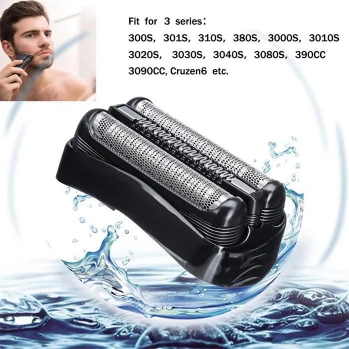 Cap de inlocuire lama si folie 21S/32S, compatibil cu Braun Serie 3 (300S/301S/310S), piesa de schimb pentru aparat de ras electric, Negru, 2 bucati