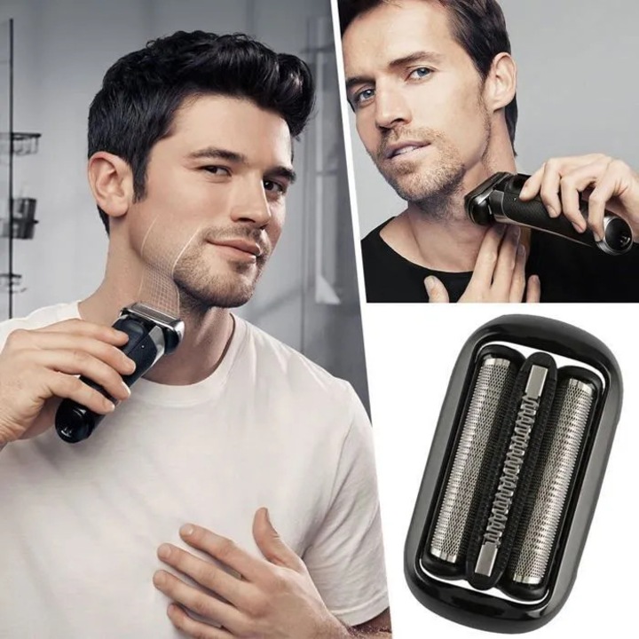Cap de ras compatibil Braun Series 5/6 53B, cap de schimb pentru aparat de ras electric, cu doua site si lama de precizie, Negru, 1 buc