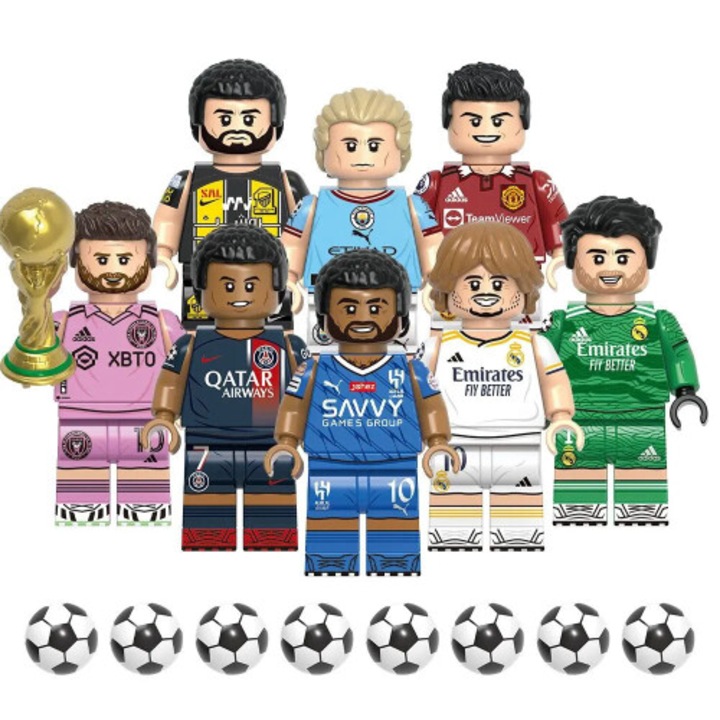 Фигурки минифигури Световна купа по футбол, съвместими с LEGO, от нетоксична ABS пластмаса, сглобяеми, Многоцветни, 8 броя, 4.5 см