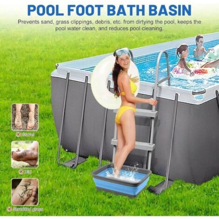 Bazin pentru picioare, tavita pliabila pentru piscina, din plastic, antiderapant, pentru clatirea picioarelor, alb, 37 x 27 x 11.8 cm, 1 buc.