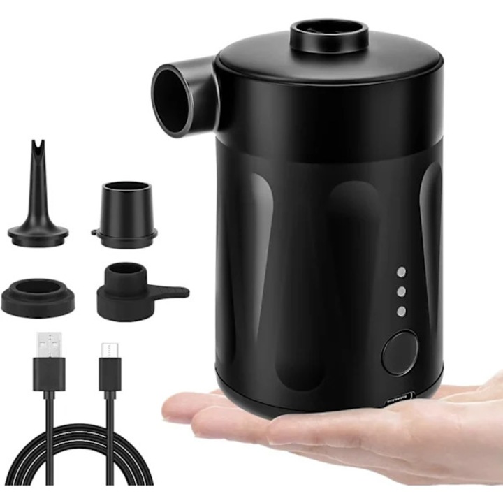 Hordozható elektromos légpumpa, 4 fúvóka, 4000mAh, többszínű, 201g