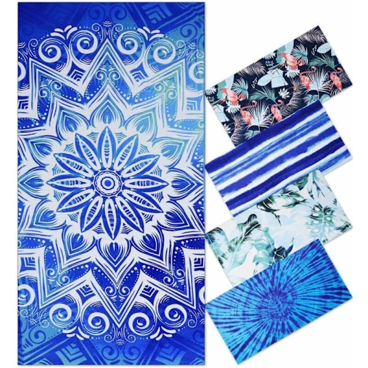 Prosop plaja microfibra XXL 180x90cm albastru mandala, absorbant, anti-nisip