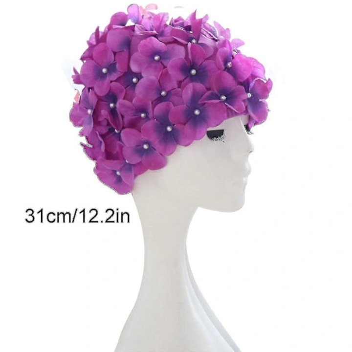 Caciula de inot din chinlon cu flori 3D, retro, multicolor, 31 x 18 x 3 cm