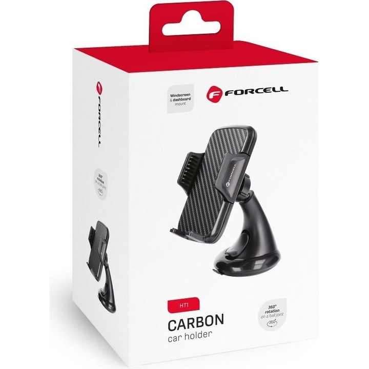 Suport telefon Forcell F-Grip Carbon, universal, negru, 50-85mm, 360° ajustabil