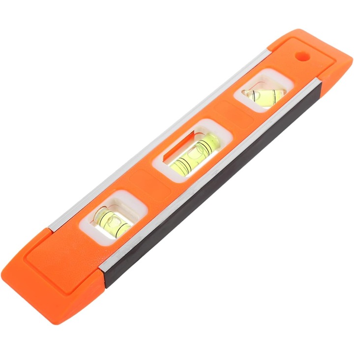 Nivel cu bula, rigla de precizie din aliaj de aluminiu, compact, usor si portabil, multifunctional pentru constructii si inginerie, portocaliu, 1 buc