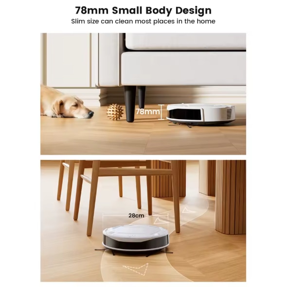 Aspirator robot, putere de aspirare de 2200 Pa, control prin aplicatie WiFi si Alexa, autonomie de 120 de minute, functie anti-incurcare pentru parul animalelor de companie, M210 Pro Alb