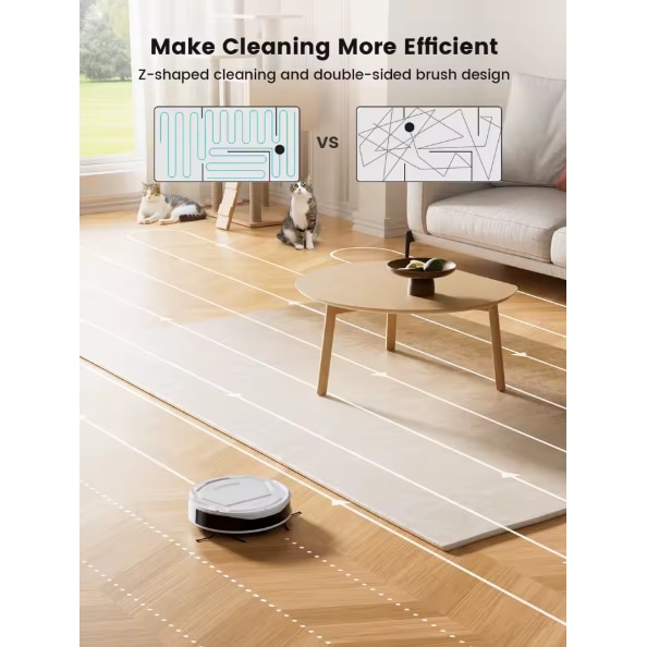 Aspirator robot, putere de aspirare de 2200 Pa, control prin aplicatie WiFi si Alexa, autonomie de 120 de minute, functie anti-incurcare pentru parul animalelor de companie, M210 Pro Alb
