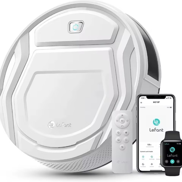 Aspirator robot, putere de aspirare de 2200 Pa, control prin aplicatie WiFi si Alexa, autonomie de 120 de minute, functie anti-incurcare pentru parul animalelor de companie, M210 Pro Alb