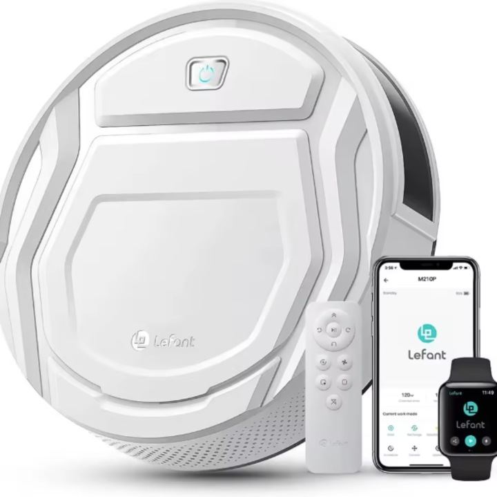 Aspirator robot, putere de aspirare de 2200 Pa, control prin aplicatie WiFi si Alexa, autonomie de 120 de minute, functie anti-incurcare pentru parul animalelor de companie, M210 Pro Alb