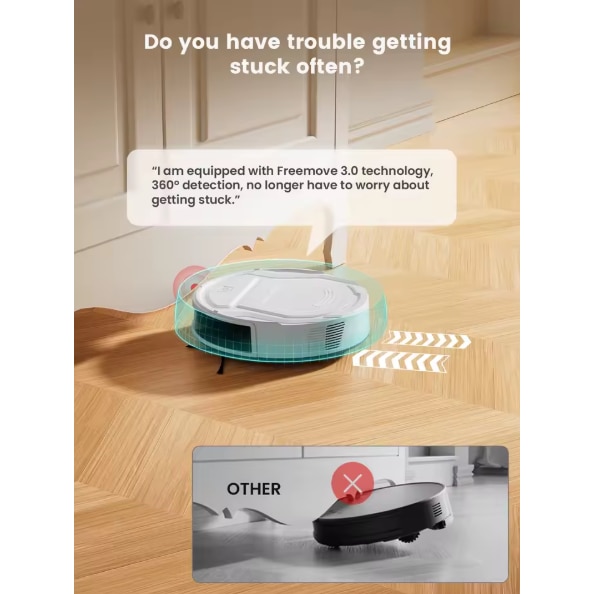 Aspirator robot, putere de aspirare de 2200 Pa, control prin aplicatie WiFi si Alexa, autonomie de 120 de minute, functie anti-incurcare pentru parul animalelor de companie, M210 Pro Alb