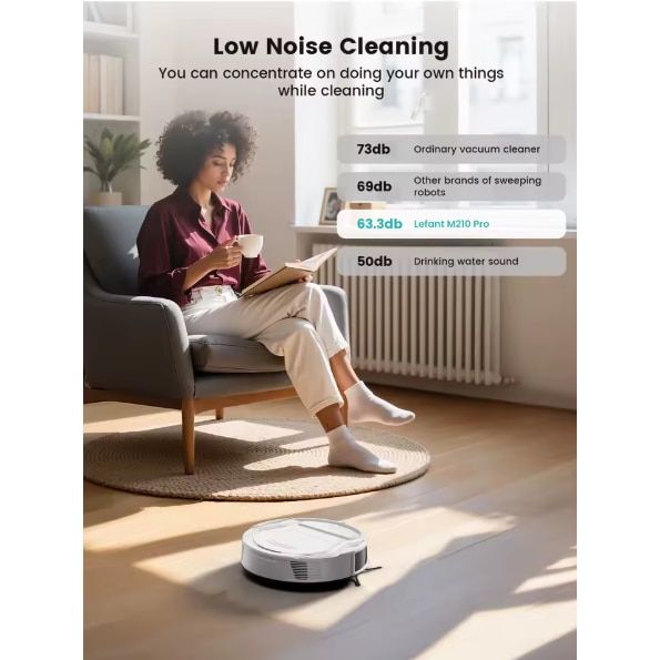 Aspirator robot, putere de aspirare de 2200 Pa, control prin aplicatie WiFi si Alexa, autonomie de 120 de minute, functie anti-incurcare pentru parul animalelor de companie, M210 Pro Alb