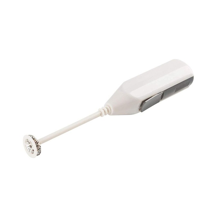 2 darabos szett, elektromos kézi tejhabosító mixer, ABS-ből, rozsdamentes acél spirál, be/ki gomb, könnyen kezelhető, fehér, 19.9x3x2.4 cm