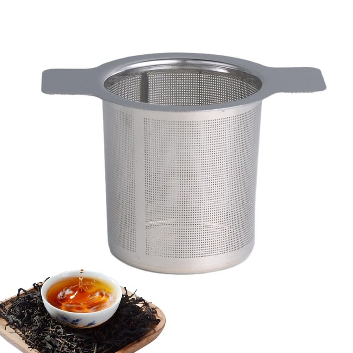 Rozsdamentes acél teafőző / szűrő, nagy kapacitású, mosogatógépben mosható, sokoldalú levesekhez és pácokhoz, ezüst