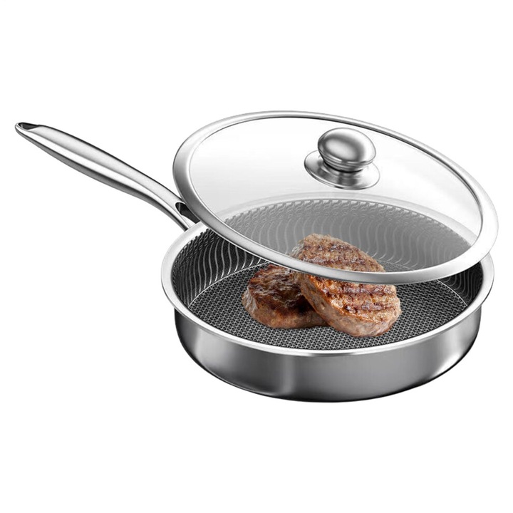 Rozsdamentes acél tapadásmentes serpenyő 28cm fedővel, karcálló, egyenletes hőeloszlás