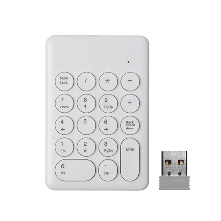 Tastatura numerica wireless 2.4G, 18 taste, alb, 33x12cm
