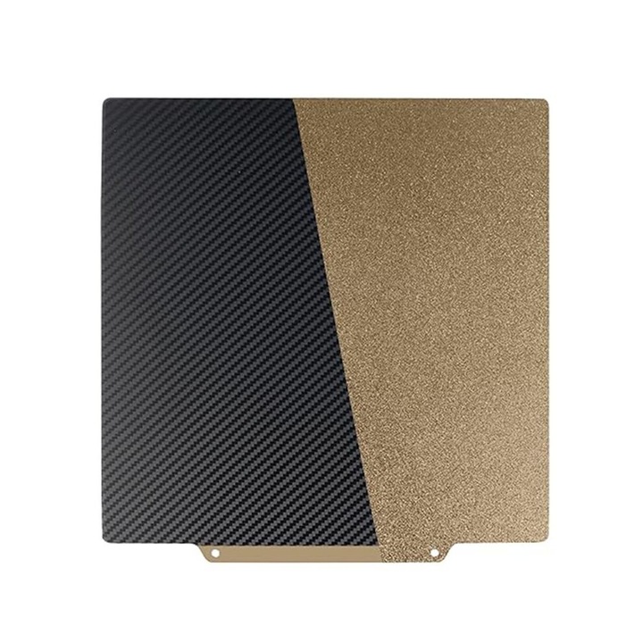 Placa de constructie (build plate) din otel pentru Artillery SW-X2/Tevo Tornado, suprafata PEI/PET, flexibila cu aderenta ridicata, negru/auriu, 310x310mm, 1 buc