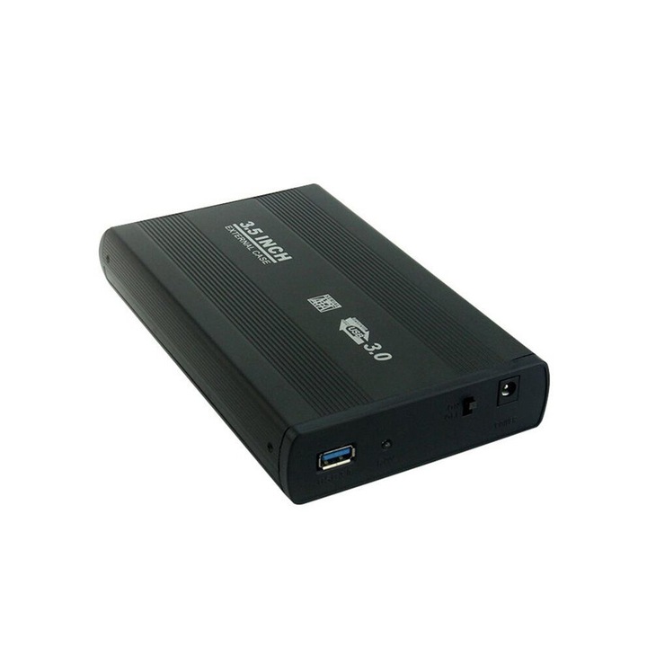 Carcasa HDD extern 3.5 inch / adaptor hard disk, USB 3.0 viteza mare, aluminiu cu disipare termica, compatibil SATA, negru, 1 buc