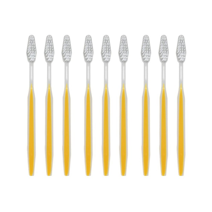Periute de dinti / periute dentare de unica folosinta, ambalate individual, peri extra moi, plastic, alb/galben, 300 bucati